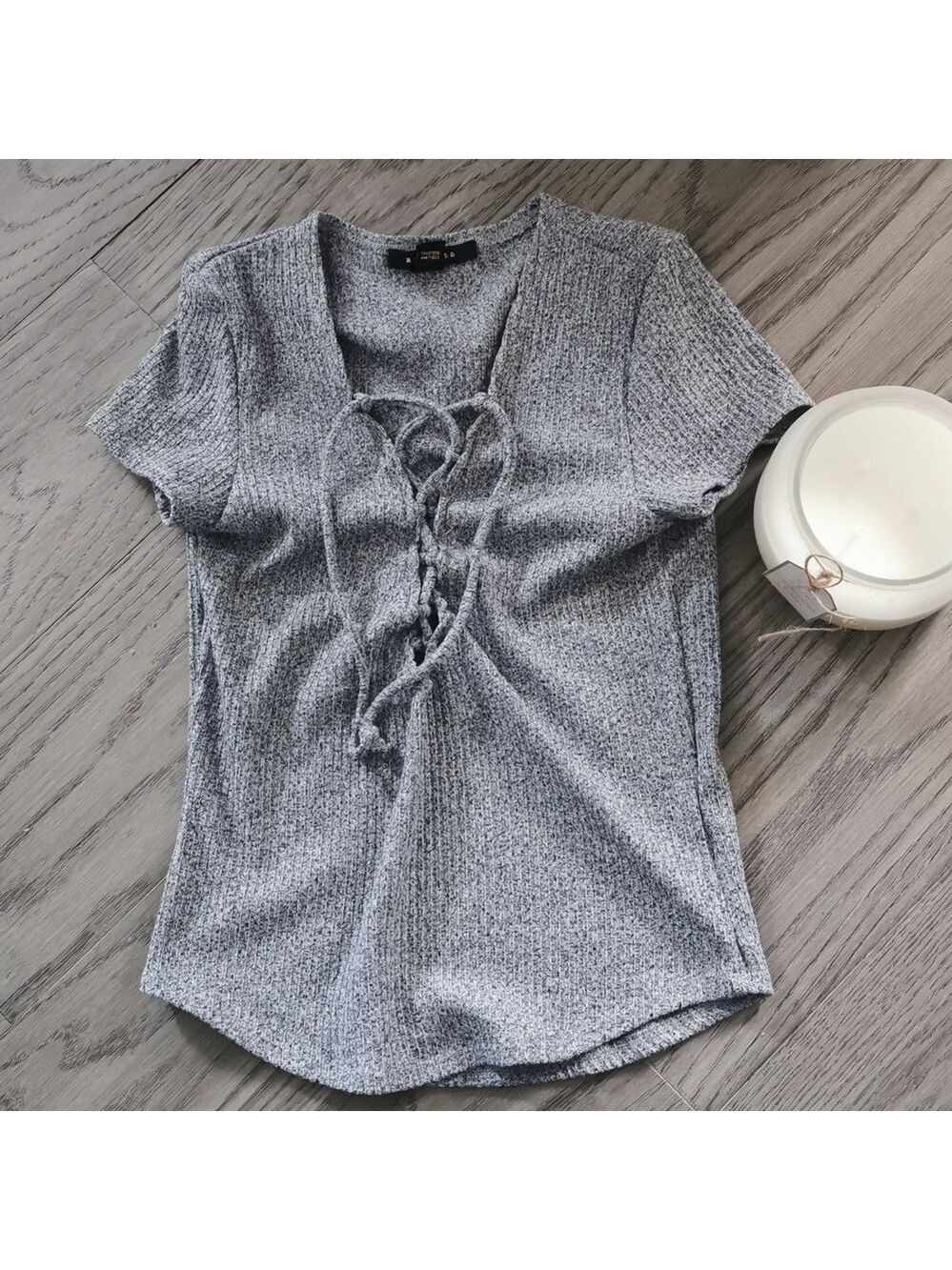 Revamped grey short sleeve top. Size Medium